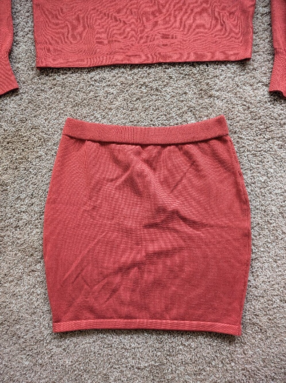 Cropped Puff Sleeve Sweater Bodycon Mini Skirt 2 Piece Set Large - Picture 3 of 13
